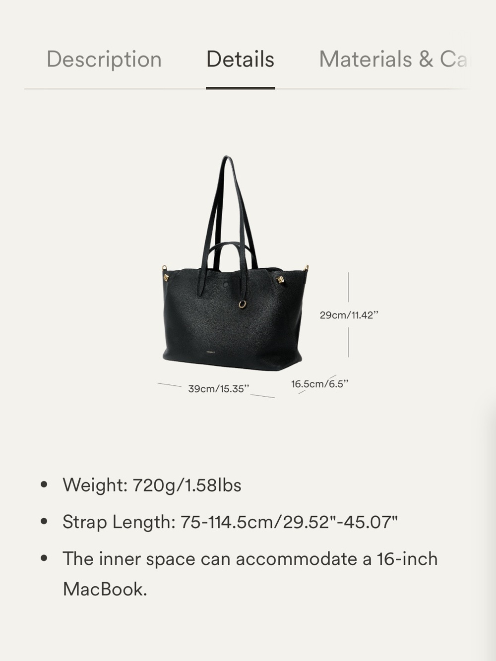 Authentic Songmont Large Yore Tote Bag| Onyx Black Leather Laptop Work Travel - Picture 3 of 15